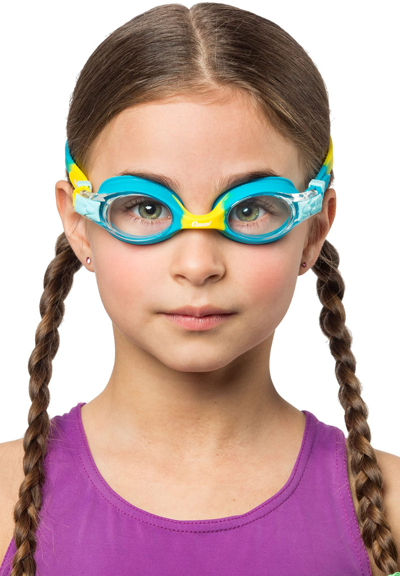 Cressi Colorful Kids Swim Goggles for Boys and Girls 4-8 Years Old - Dolphin 2.0, Starfish, and Seahorse: Designed in Italy Azure/Yellow Clear Lens - BeesActive Australia