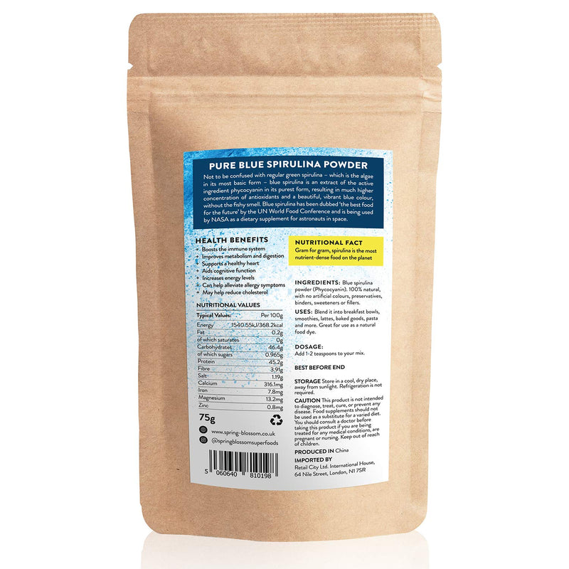 75G Blue Spirulina Powder 100% Natural Phycocyanin Vibrant Blue Colour Premium Quality Vegan Superfood Packed with Antioxidants, Protein, Vitamins & Amino Acids, Nutrient-Dense Immune System Booster - BeesActive Australia