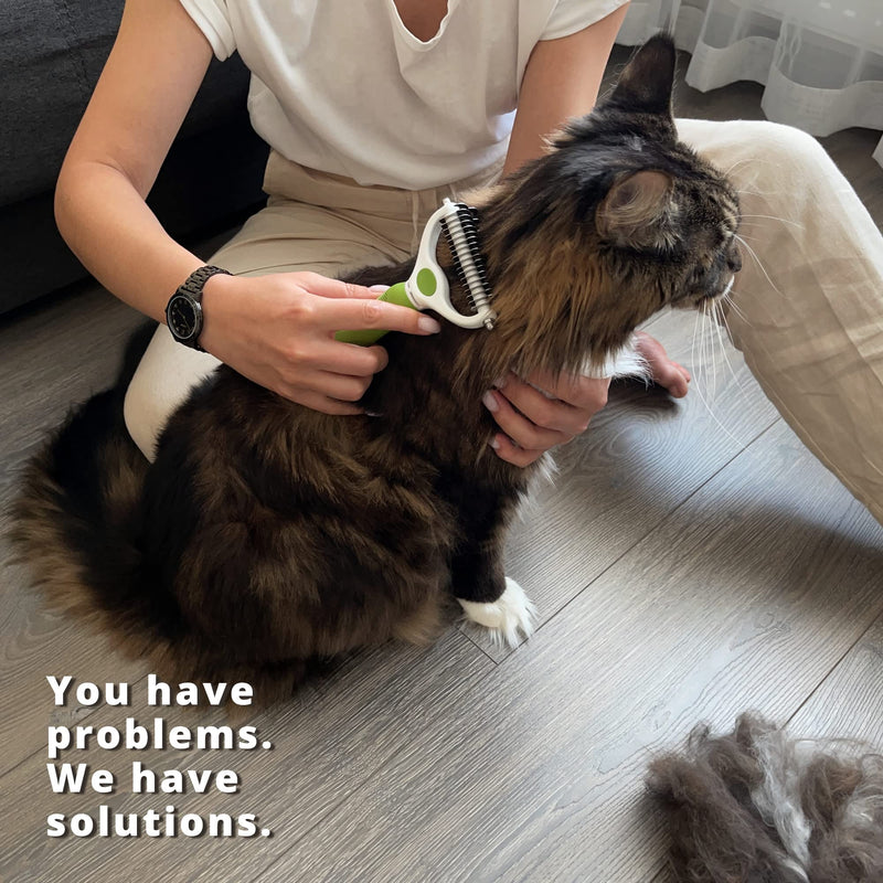Undercoat Rake for Dogs & Cats - Double Sided Comb for Detangling and Removing Knots - 2 Sided Dematting Tool - Deshedding Brush for Grooming Pets with Long Hair Prone to Matting - Ebook Guide - BeesActive Australia