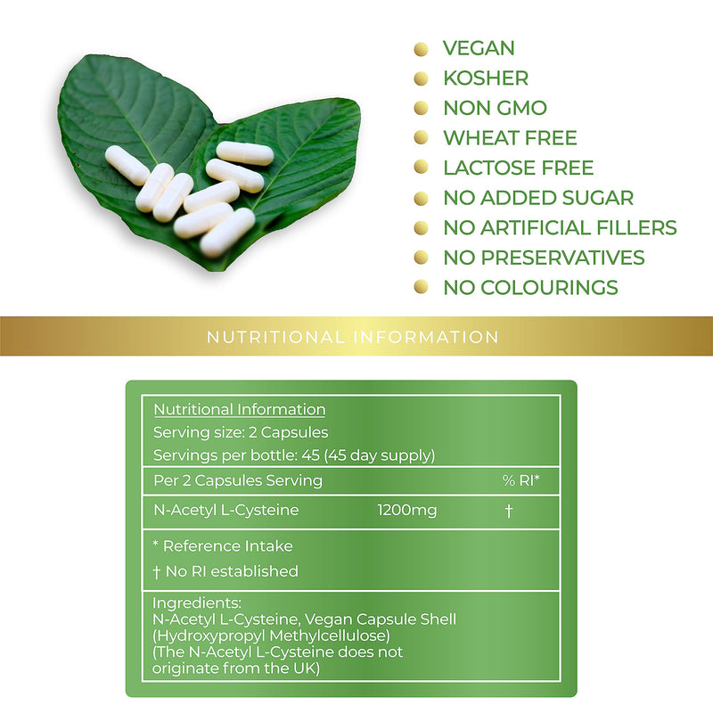 Lily Green | N-Acetyl Cysteine (NAC) 1200mg per Serving | 90 Vegan Capsules | High Strength NAC | Antioxidant & Detox Support | No Artificial Additives | Made in UK - BeesActive Australia