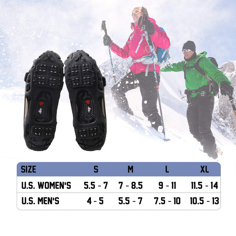 AGOOL Ice Cleats Snow Traction Cleats Crampon for Walking on Snow and Ice Non-Slip Overshoe Rubber Anti Slip Crampons Slip-on Stretch Footwear 24 Steel with Velcro Strap Small(4-5 men/5.5-7 women) - BeesActive Australia