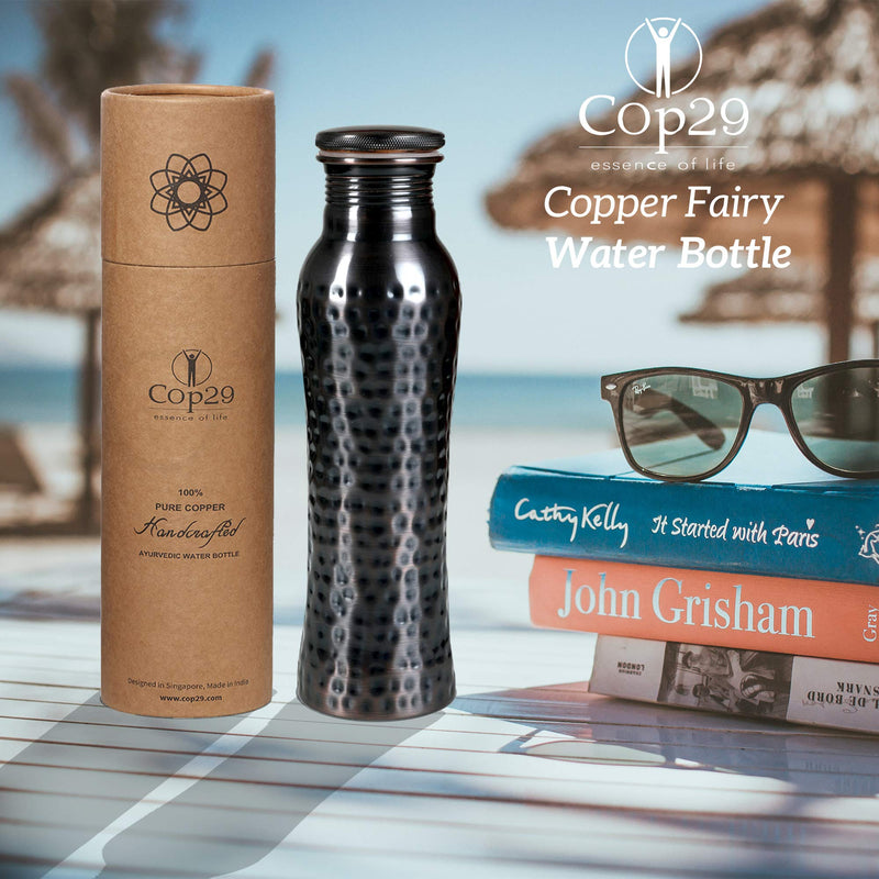 Cop29 Handmade Pure Copper Fairy Water Bottle: An Ayurvedic Copper Vessel, Gift Packing- 900ml/30oz (Antique Hammered) Antique Hammered - BeesActive Australia