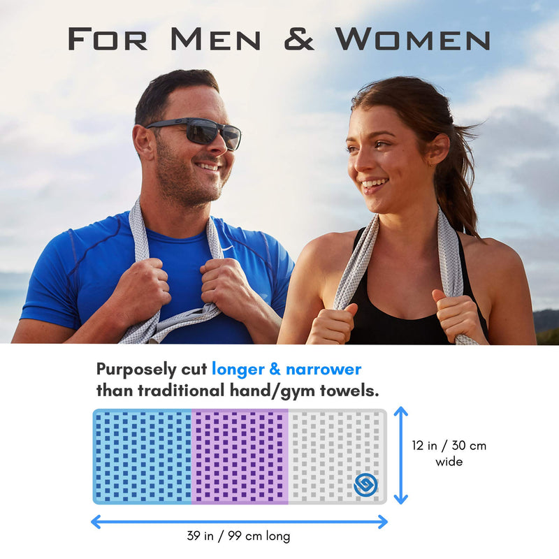 Cooling Towels 3 Pack - Lightweight Microfiber Towel for Gym, Workout, Sport & Sweat - Quick Dry Towel for Body, Neck & Face During Work, Travel, Camping, Swimming, Beach, Hot Weather for Men & Women Two Tone Blue - BeesActive Australia