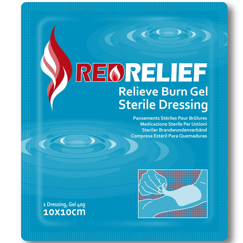 Pack of 5 RedRelief Emergency 10x10cm Burn Dressing - cools, soothes and relieves pain 5 Count (Pack of 1) - BeesActive Australia