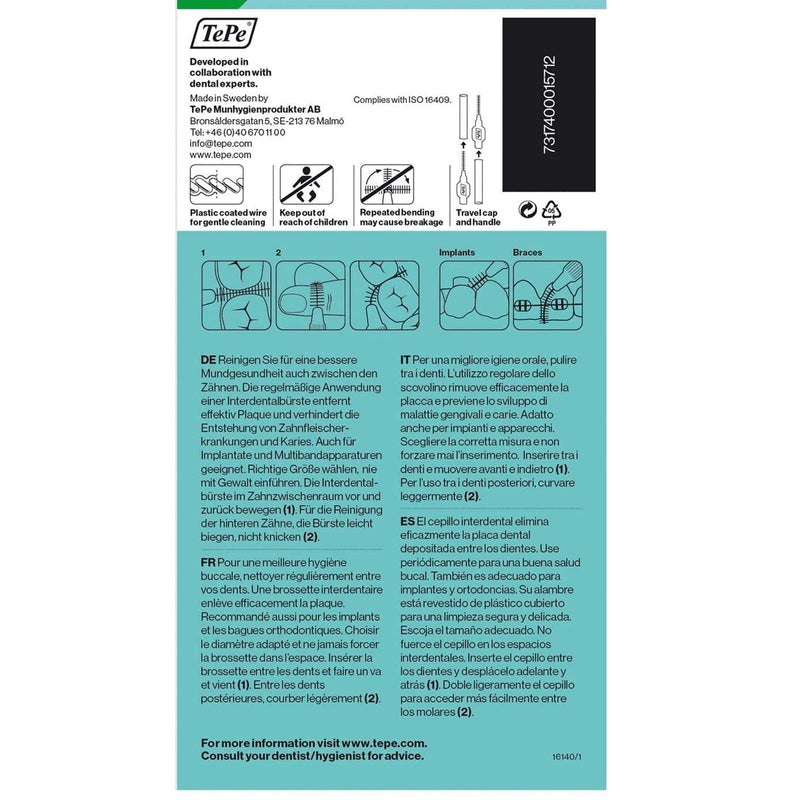 Green TePe Interdental Brushes 0.8 mm - 5 Packets of 8 (40 Brushes) by Tepe - BeesActive Australia