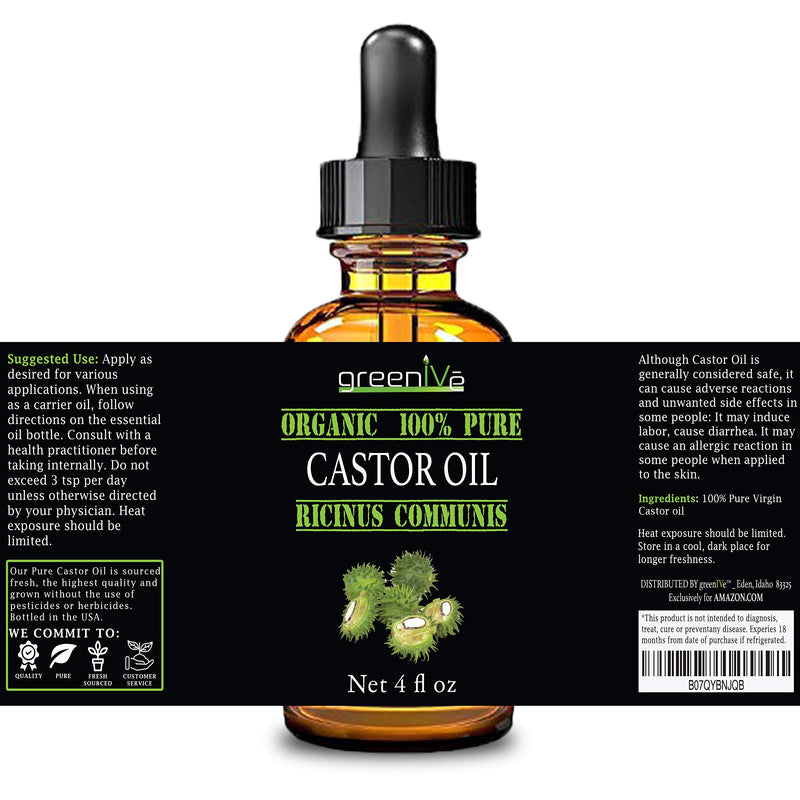 GreenIVe - 100% Pure Castor Oil - Cold Pressed - Hexane Free - Exclusively on Amazon (4 Ounce) 4 Ounce - BeesActive Australia