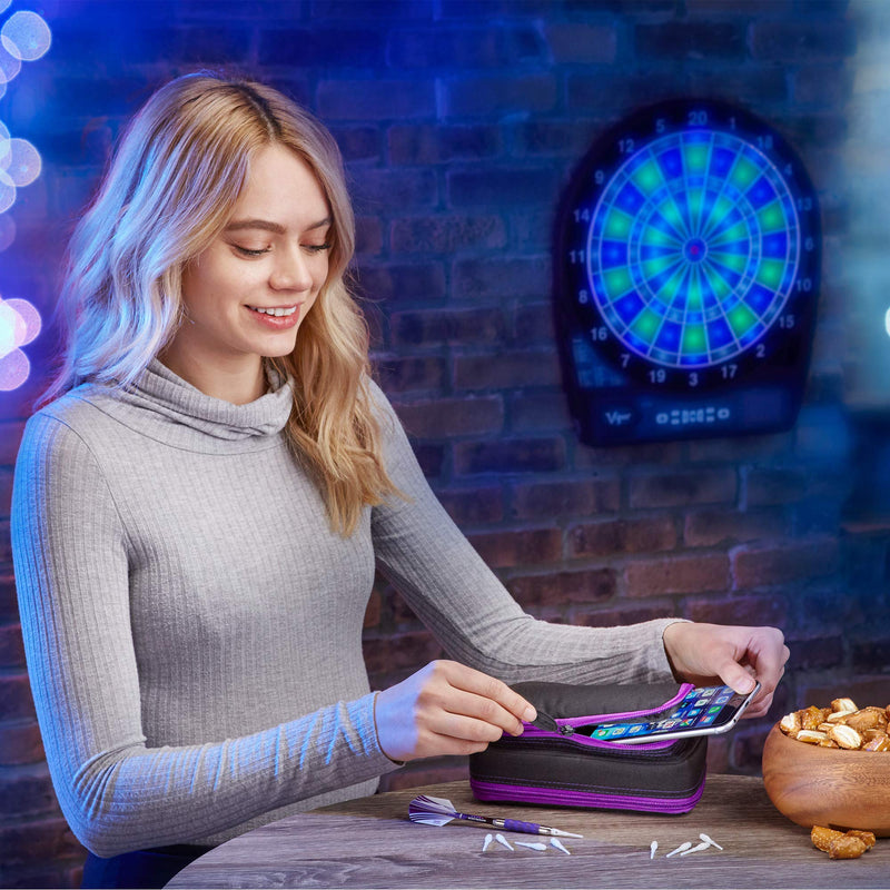[AUSTRALIA] - Casemaster Plazma Plus, 3 Dart Case for Soft and Steel Tip Darts Features Large Front Mobile Device Pocket, Built-in Storage Tube and Pockets for Flights, Tips, Shafts, and Personal Items Amethyst Trim 