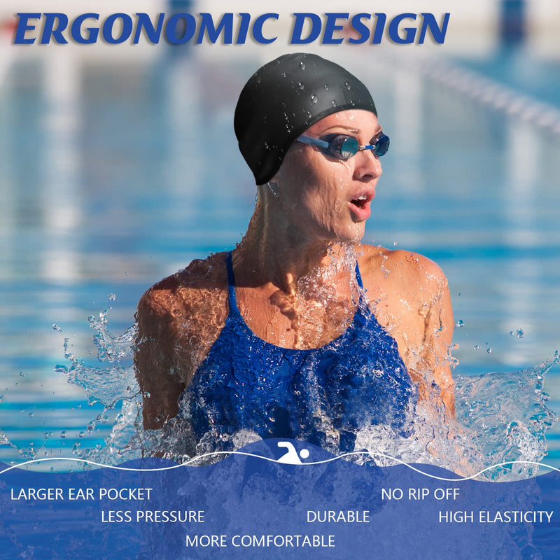 4 Pack Silicone Swimming Cap with 3D Ear Protection Cap Waterproof Bathing Solid Swimming Cap Swimming Unisex Bathing Swimming Hat for Kids Women Men Adults Child Youth Teen Long Hair, 4 Colors - BeesActive Australia
