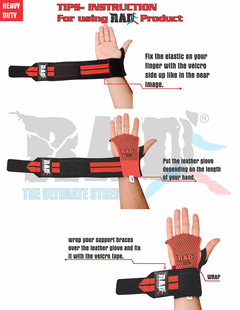 [AUSTRALIA] - RAD Gymnastics Hand Grips, Leather Hand Grips for Crossfit Grips for Pull-ups, Weight Lifting Hand Protection from Rips and Blisters Black & Red 