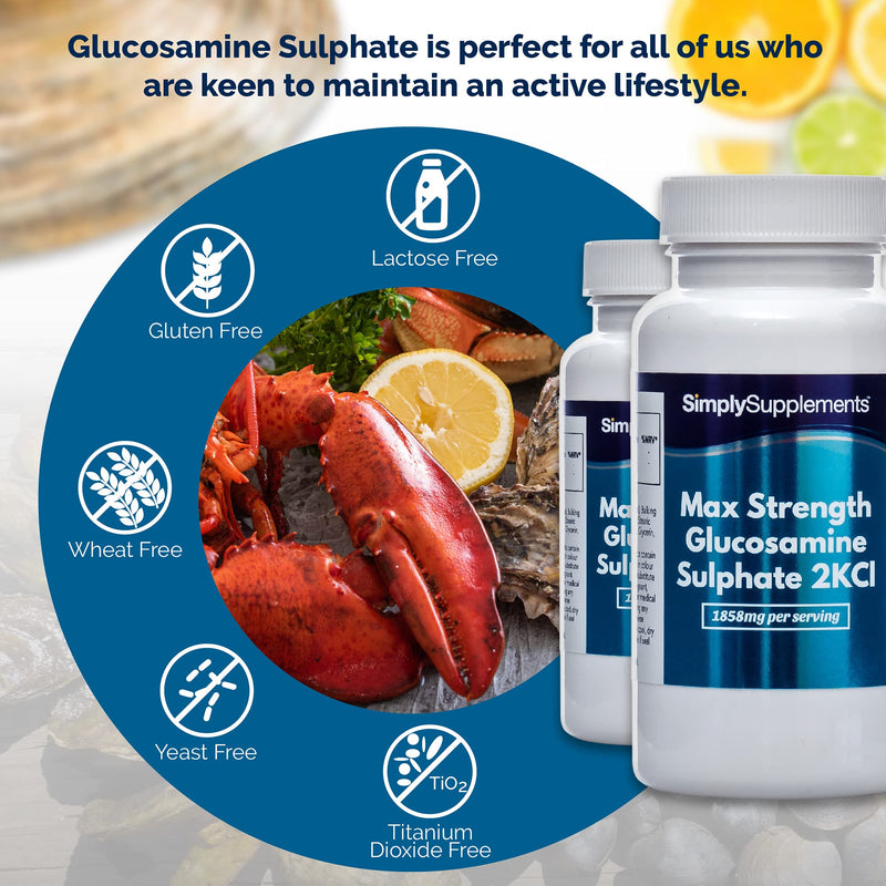 Maximum Strength Glucosamine Sulphate 2KCl | 1858mg Per Serving | 2 x 180 Tablet Bottles = 360 Tablets Total | Manufactured in The UK - BeesActive Australia