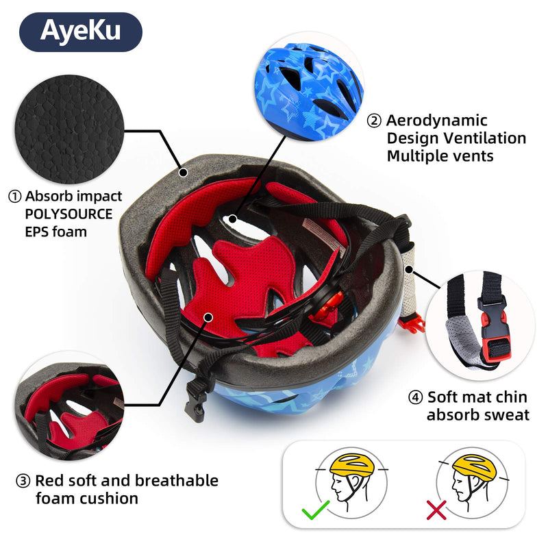 Kids Bike Helmet Skateboard Helmet 5-14 Years Sports Protective Gear Set Adjustable Youth Helmet Knee Elbow Pads Wrist Guards for Cycling Scooter Rollerblading CPSC Certified blue star S? 5-8 years/19.5-22 IN ) - BeesActive Australia
