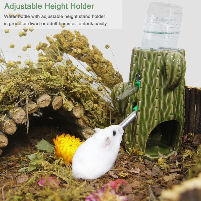 Zhilishu Hamster Water Bottle, 2-in-1 Adjustable Hamster Water Bottle for Glass Tank 80ML Gerbil Water Bottle with Stand, No Drip Ceramic Water Bottle Holder for Dwarf Hamster Mice Rat Dark Green - BeesActive Australia