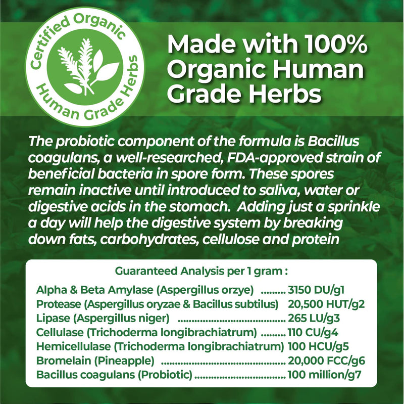 Animal Essentials Plant Enzyme & Probiotics Digestive Supplement for Dogs & Cats (Various Sizes) - Digestion Support 10.6 oz (300 grams) - BeesActive Australia