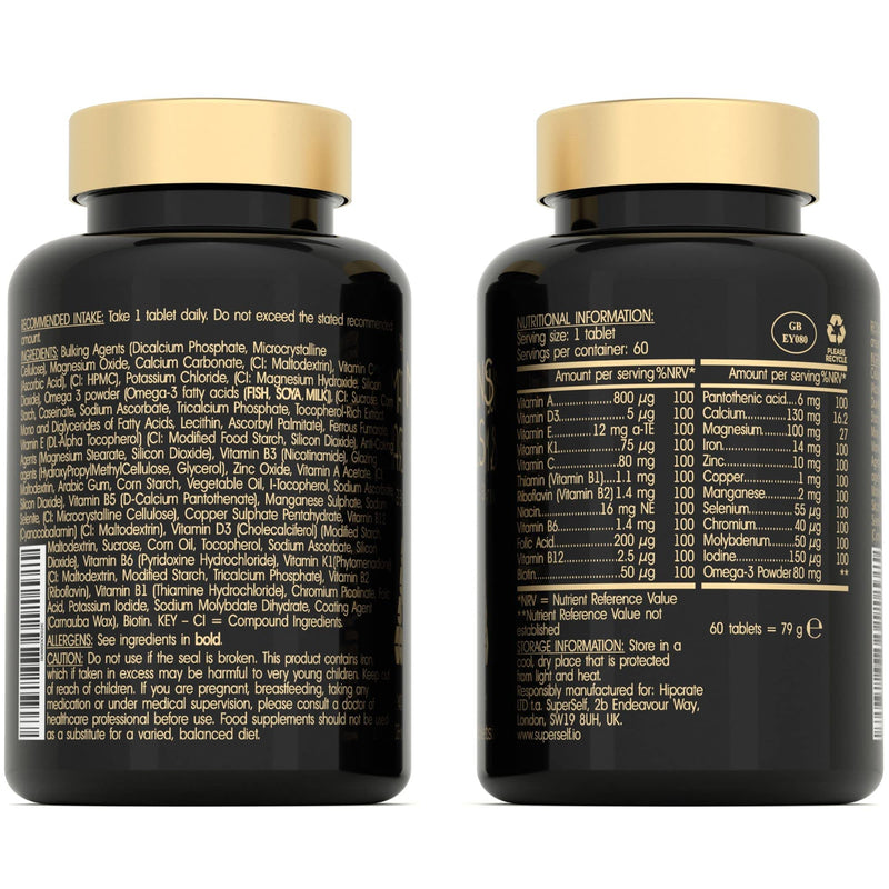 Multivitamins and Minerals with Omega 3 - Multivitamin Tablets for Men & Women - Adult Multi Vitamins with 100% Daily Dose of Iron, Zinc, Vitamin D, C, B12 - 26 Nutrients & Supplements - 60 Tablets - BeesActive Australia