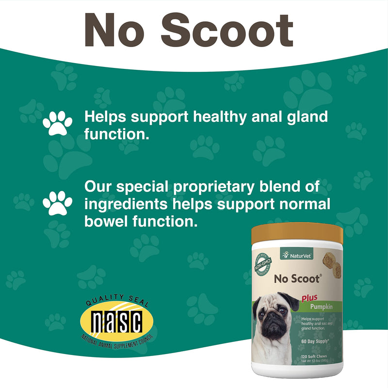 NaturVet - No Scoot for Dogs - Plus Pumpkin - Supports Healthy Anal Gland & Bowel Function - Enhanced with Beet Pulp & Psyllium Husk 120 Soft Chews - BeesActive Australia