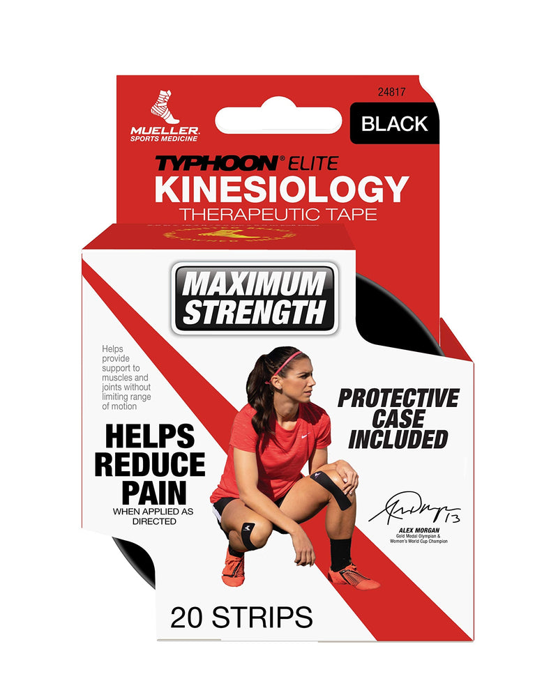 Mueller Sports Medicine Typhoon Elite Kinesiology Therapeutic Tape, Pre-Cut I-Strips, Black, 20 Count - BeesActive Australia