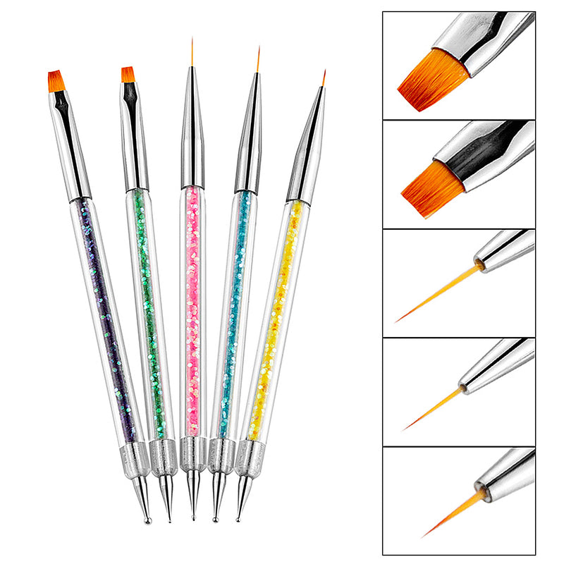 Kare & Kind Nail Art Design Dotting Painting Drawing Polish Brush 20pcs - Nail Art Accessories - 15x Nail Art Brushes, 5x Double-Ended Nail Art Brush Pens - Acrylic Nail Styling Brush and Dotting Tip - BeesActive Australia