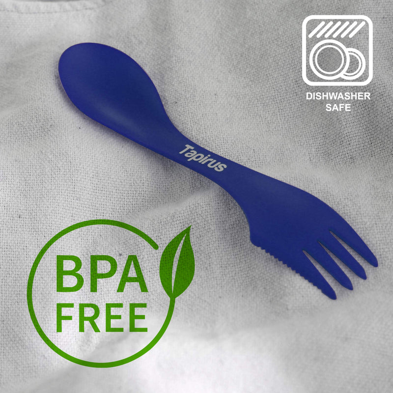 Tapirus 4 Spork to Go Set - Durable and BPA Free Sporks - Spoon, Fork and Knife Combo Utensils Flatware - Mess Kit for Camping, Hunting and Outdoor Activities - Comes in a Carrying Case Blue - BeesActive Australia