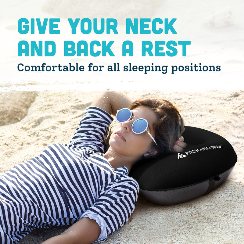 Pitch and Trek Camping Pillow with Removable Cover - Ultralight Portable Compact Inflatable Pillow for Neck Lumbar Support - Compressible Pillow for Hiking, Beach, Hammock, and Backpacking Gear. - BeesActive Australia