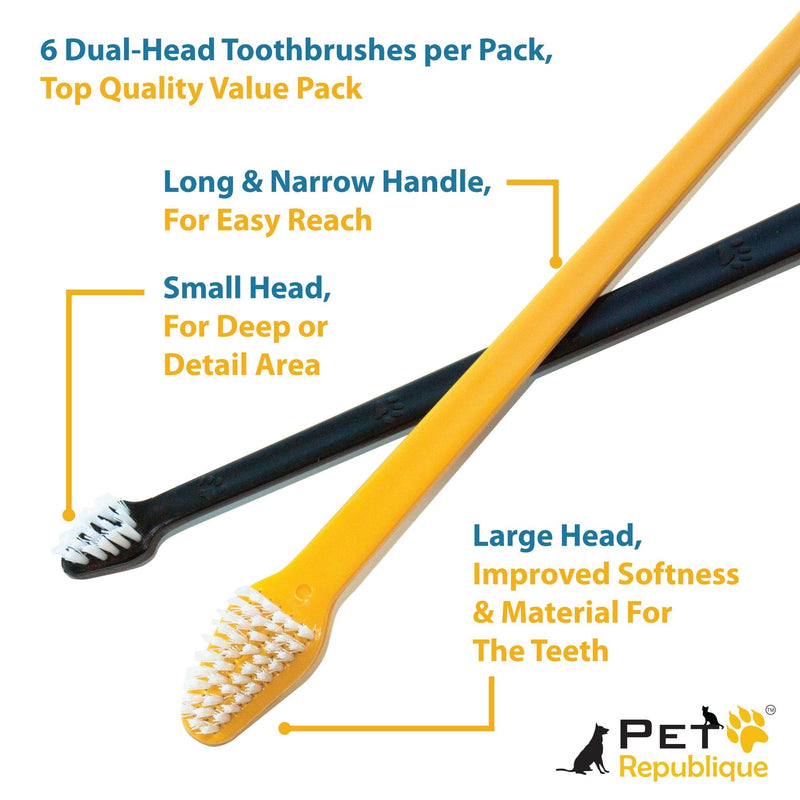 Pet Republique Dog Toothbrush Set of 6 – Dual Headed Dental Hygiene Brushes for Small to Large Dogs, Cats, and Most Pets Handle Toothbrushes Dual-Headed 6 Count - BeesActive Australia
