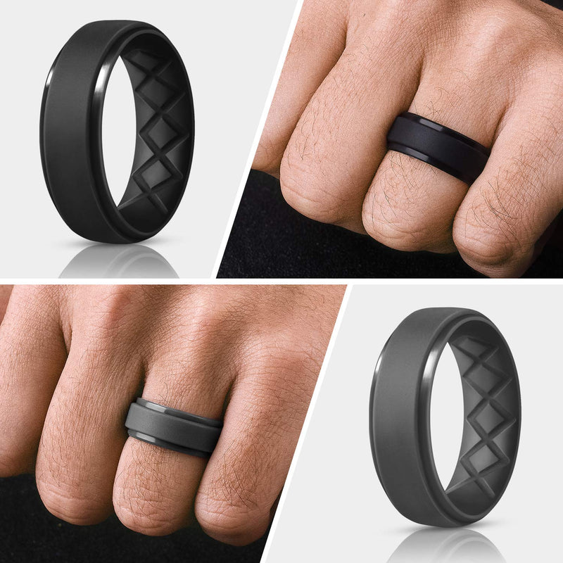 Egnaro Inner Arc Ergonomic Breathable Design, Silicone Rings Mens with Half Sizes, 7 Rings / 4 Rings / 1 Ring Rubber Wedding Bands, 8.5mm Wide-2mm Thick SETF-Black,Black Gray,Light Gray,Metallic Silver,Dark Blue,Black Gray-Black Camo,Olive Green - BeesActive Australia