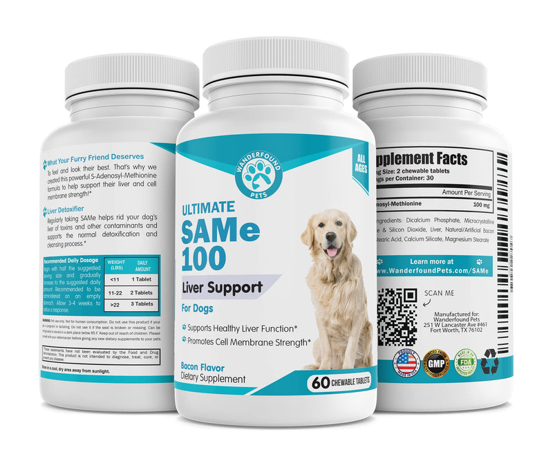 SAMeLQ 100, Liver Support for Dogs, SAM e Chewable Hepatic Support for Dogs, Promotes Cell Membrane Strength 60 counts - BeesActive Australia