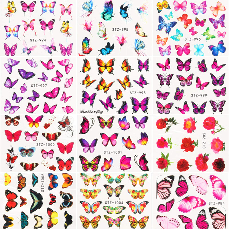 3D Butterfly Nail Sticker and Flam Nail Sticker Set, Thinkga 2 Pack in 1 Nail Decoration Sticker Set with 30pcs Butterfly Water Nail Decal and 10pcs Fire Flam Adhesive Nail Sticker - BeesActive Australia