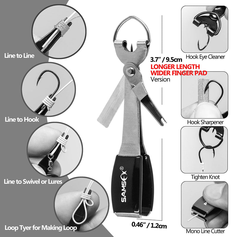 SAMSFX Quick Knot Tying Tool with Carabiner Zinger Retractor Fly Fishing Magnet Retractable Badge Holder and Multi-Tool Combo Metal Zinger with Magnet & Silver Knot Tool, Black Grip - BeesActive Australia