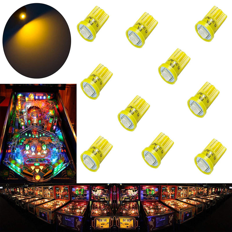 PA LED 10PCS #555 T10 1SMD LED Wedge Pinball Machine Light Top View Bulb Yellow(Amber)-6.3V - BeesActive Australia