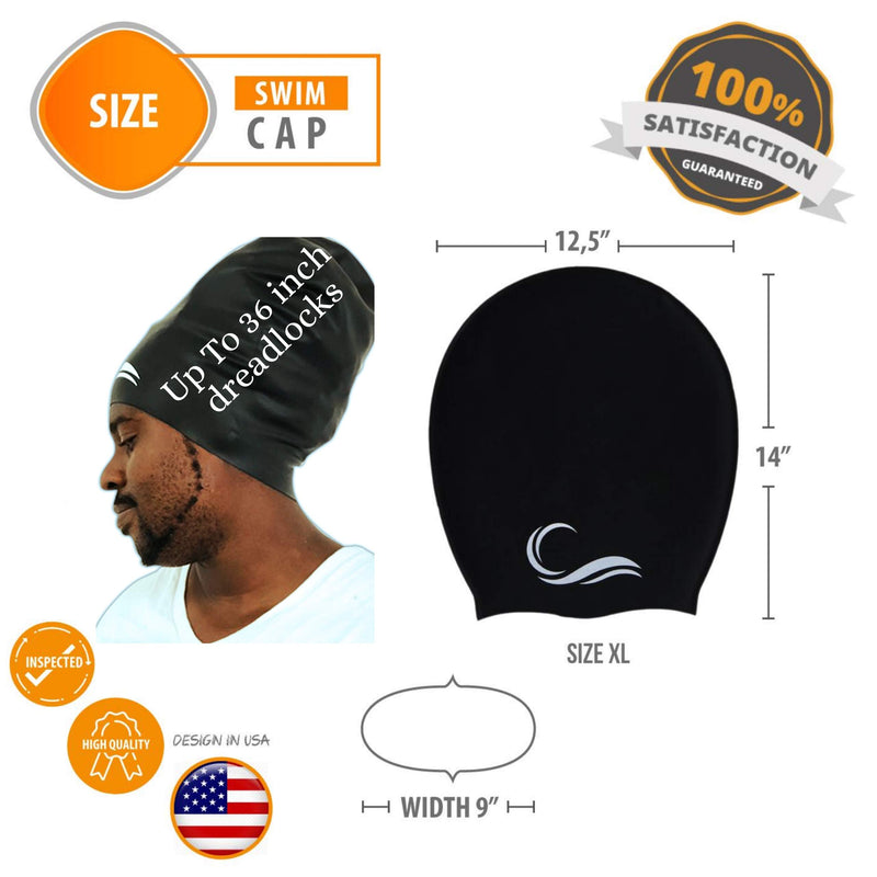 [AUSTRALIA] - Interlaken Long Hair Dreadlock Swim Cap – Silicone Swimming XL or L Cap - Waterproof Black & Blue Swim Cap with Extra Pouch – Pool Caps Ideal for Women, Men, Youth and Children Large 