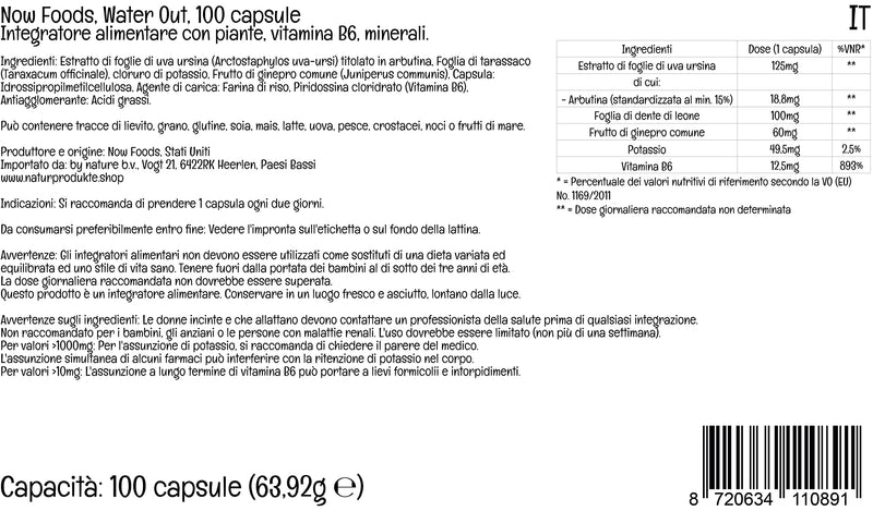 Now Foods, Water Out, 100 Vegan Capsules, Lab-Tested, Vitamin B6, Minerals, Vegetable, Gluten Free, Soy Free, Vegetarian - BeesActive Australia