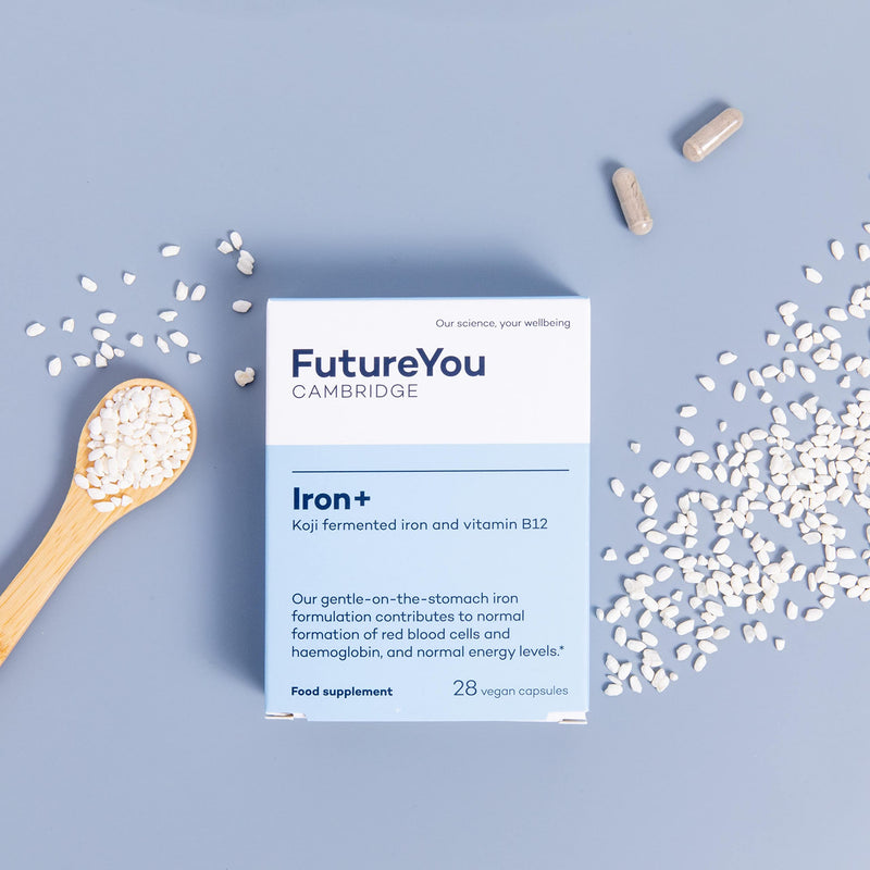 Iron+ with Koji Fermented Iron and Vitamin B12-28 Day Supply - Vegan Suitable Supplement - Developed by FutureYou Cambridge, UK - BeesActive Australia