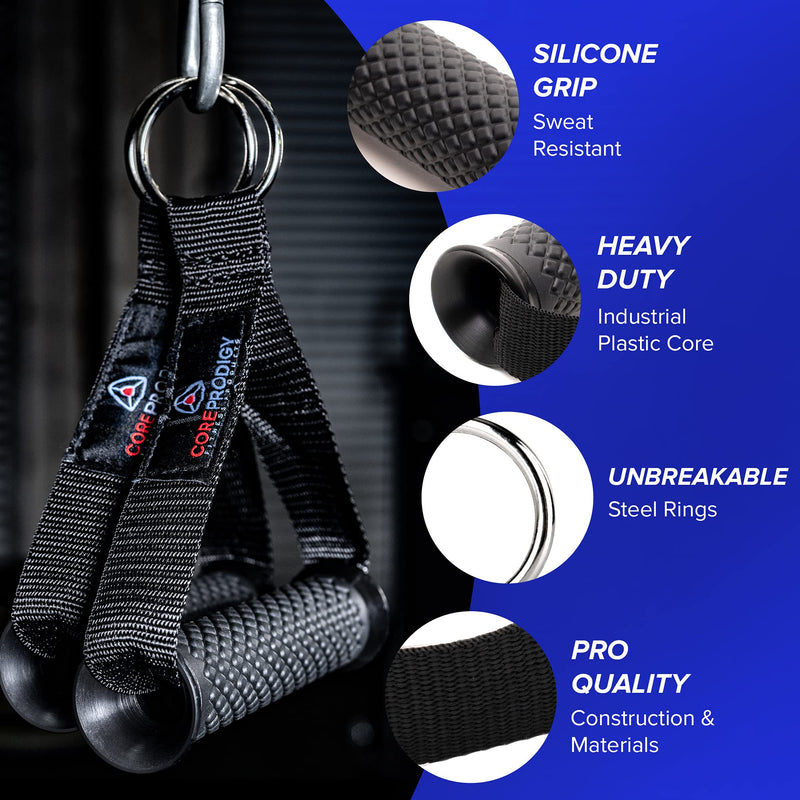 Core Prodigy Heavy Duty Exercise Handles - Grip Attachments for Cable Machine Pulleys, Gym Equipment, Resistance Bands, and Weight Lifting Standard - BeesActive Australia