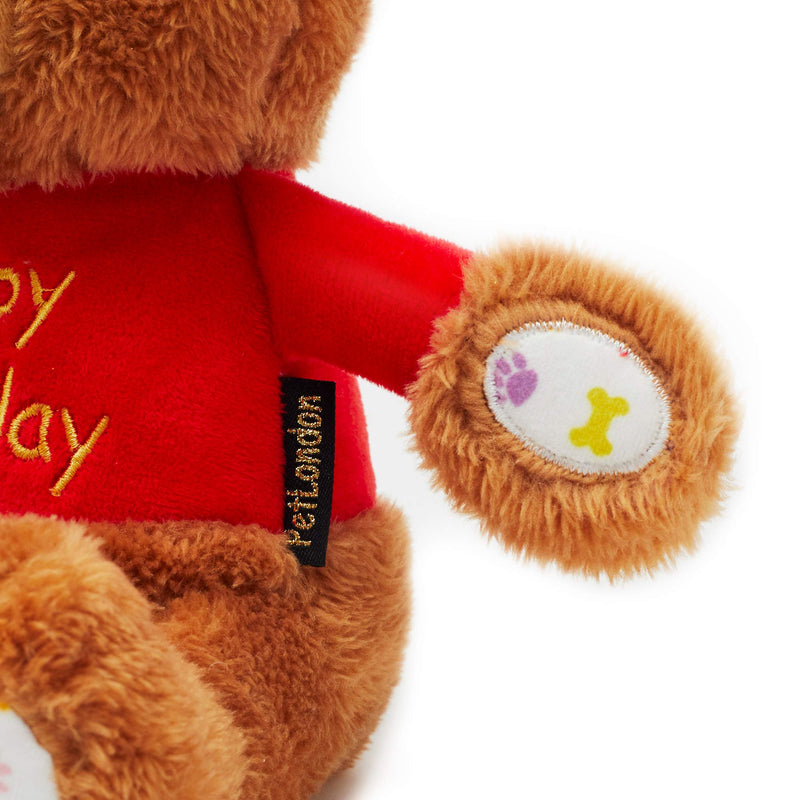 PET London Happy Birthday Bear Dog Toy - Present to Celebrate Dog's Bday or Adoption - Soft Plush Teddy Gift for Dog or Pup with Embroidered Birthday Message, Squeaky, Stylish Great Animal Gift - BeesActive Australia
