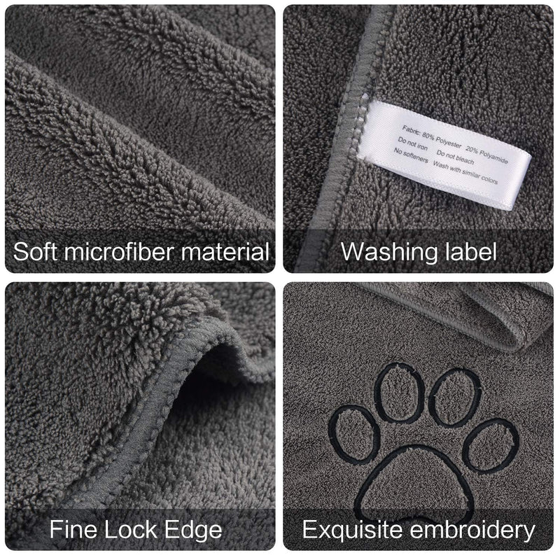 SUNLAND Microfiber Dog Towel Super Soft Pet Bath Towel Ultra Absorbent Dog Drying Towel with Embroidered Paw Print Dark Grey - BeesActive Australia