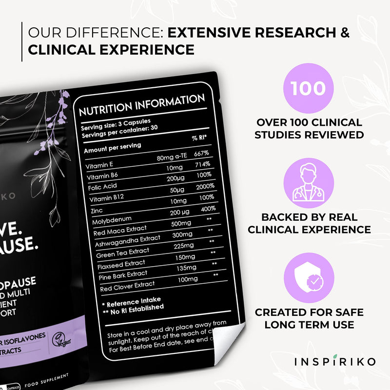 Menopause Supplements for Hot Flushes, Night Sweats & Mood Swings. 13-in-1 Menopause Complex for Perimenopause & Menopause with Perimenopause Vitamins & Phytoestrogens. 90 Capsules. Made by Inspiriko 90 count (Pack of 1) 90.0 - BeesActive Australia
