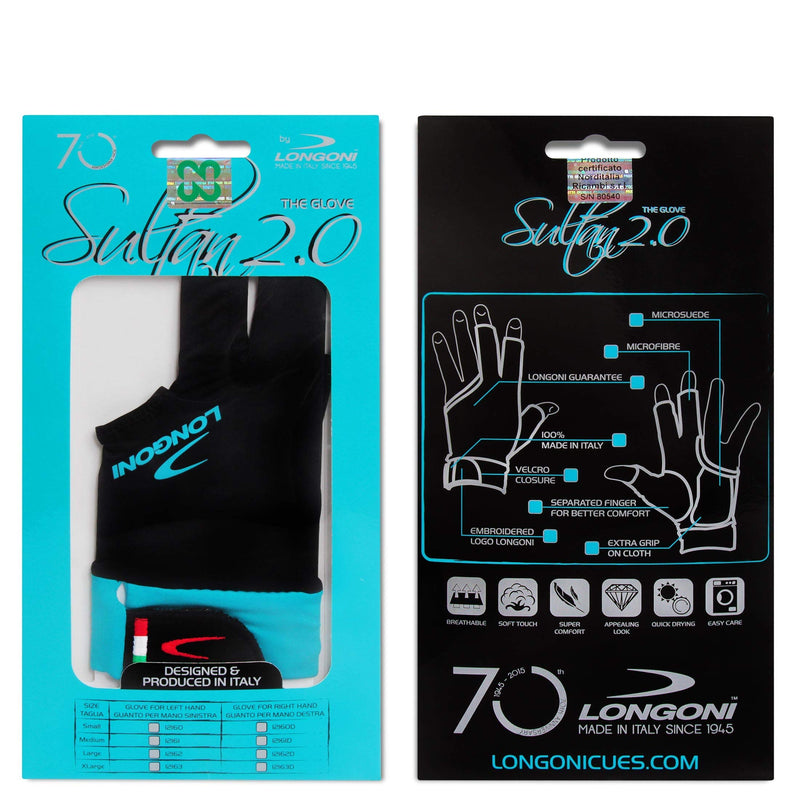 Longoni Sultan 2.0 Billiard Pool Cue Glove - for Left or Right Hand - Black Small For Left hand (Right-handed player) - BeesActive Australia