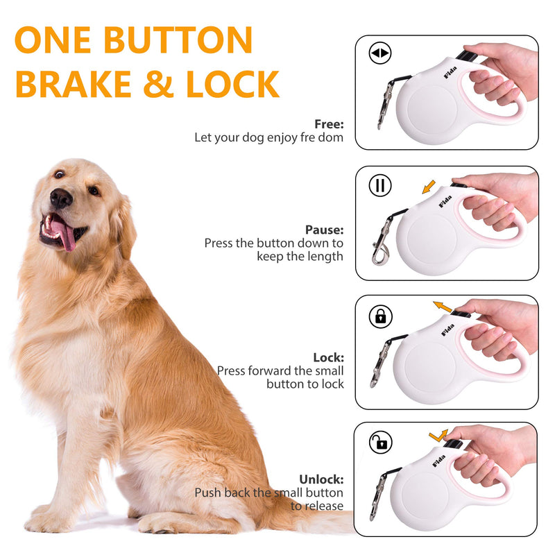 Fida Retractable Dog Leash with Dispenser and Poop Bags for X-Small/Small/Medium/Large Breed, 16 ft Heavy Duty Pet Walking Leash, Anti-Slip Soft Handle, Reflective Strong Nylon Tape, One-Handed Brake X-Small, 10ft White - BeesActive Australia