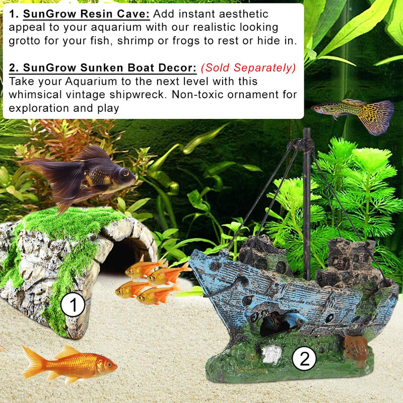 SunGrow Betta, Hermit Crab & Gecko Rock Cave, Resin Cave with Artificial Moss for Crayfish, Shrimps, Fish, Aquatic Frogs, 1 Pc per Pack - BeesActive Australia