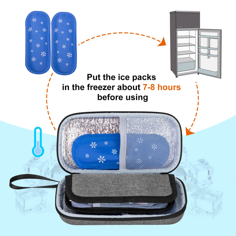 BAFASO Hard Insulin Cooler Travel Case with 2 Ice Packs, Insulin Travel Case for Insulin Pens and Diabetic Supplies, Grey - BeesActive Australia