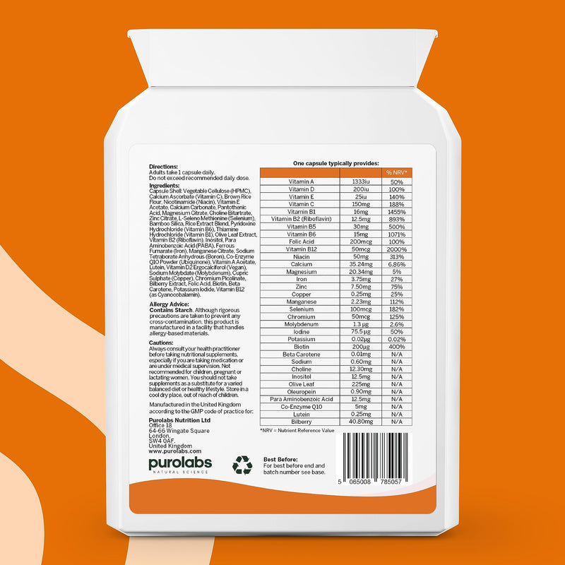 Puro Multivitamin - 34 Multivitamins & Minerals - Daily Complex for Men & Women - Vegan - 60 Capsules - BeesActive Australia
