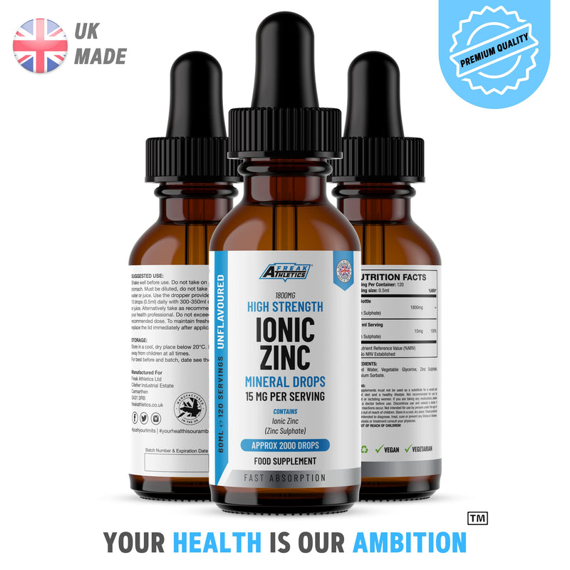 Ionic Zinc Liquid Drops - 60ml Glass Bottle - 120 Servings - High Strength 15mg - Boosts Metabolism & Supports Healthy Immune System - BeesActive Australia