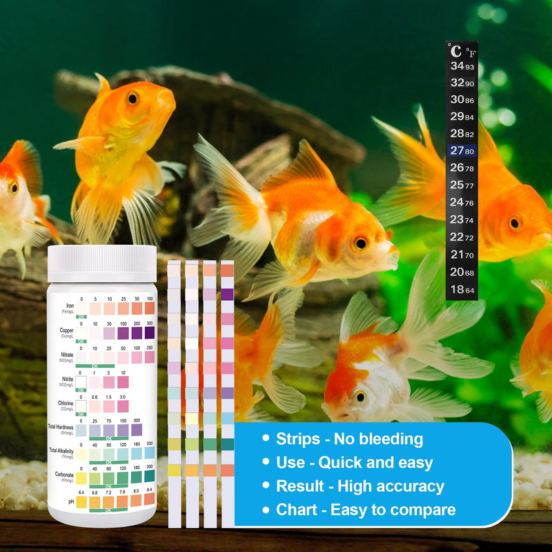 9 in 1 Aquarium Test Strips, 100 Strips Aquarium Test Kits for Freshwater Saltwater, Aquarium Water Test Kit, Pond Fish Tank Test Strips Testing Iron, Copper, Nitrite, Nitrate, pH, Carbonate and More - BeesActive Australia