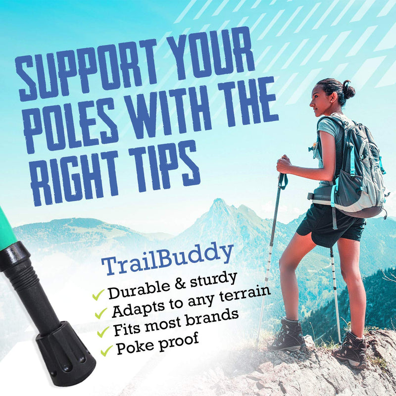 TrailBuddy Walking Stick Tips - Pack of 6 Replacement Rubber Cane Tips Fit Most Trekking, Hiking, Skiing Poles w/ Shock Absorption, Grip & Traction Protectors - 11mm Diameter - BeesActive Australia