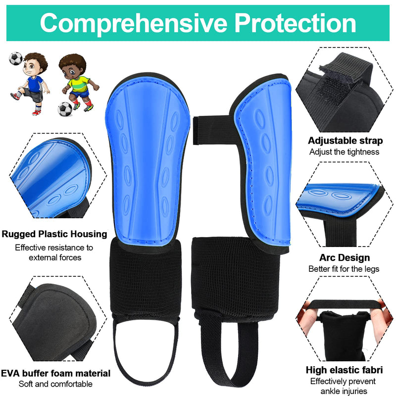 2 Pairs Soccer Shin Guard Slip Protective Soccer Gear for Kids Girls Boys Padded Shin Protection Equipment with Ankle Support and Adjustable Straps for Protection 3.9 x 8.7 Inch Blue, Green - BeesActive Australia