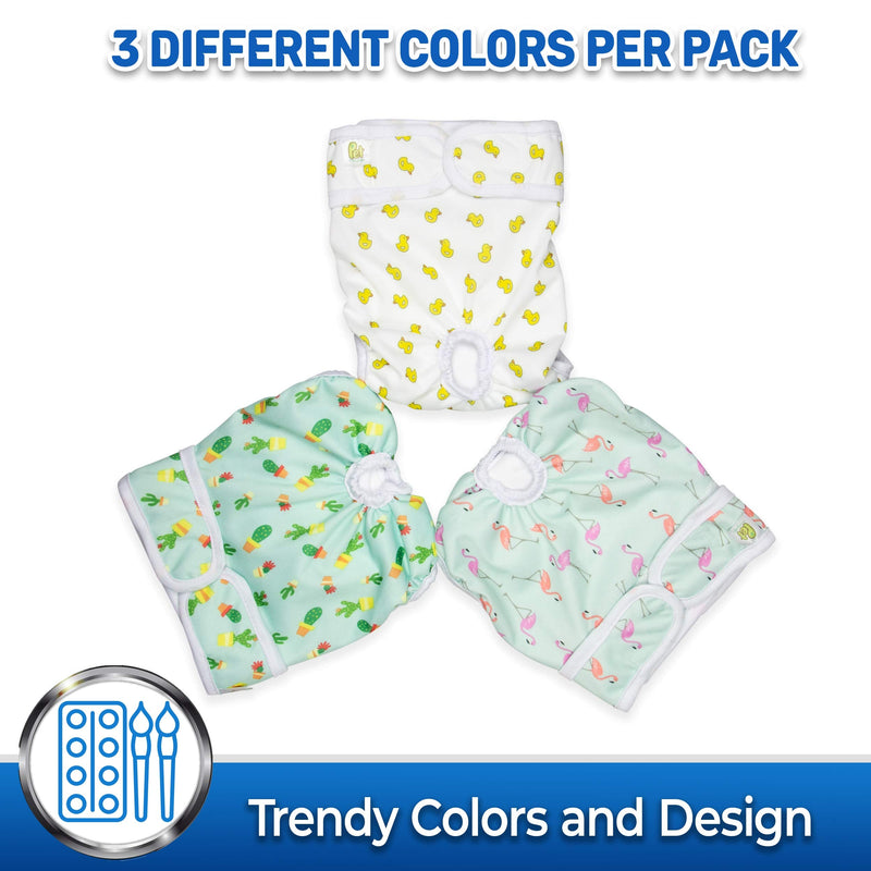 Pet Magasin Reusable Washable Dog Diapers (Pack of 3), Highly Absorbent with Strong & Flexible Velcro Trending Small (11”-16” Waist) - BeesActive Australia