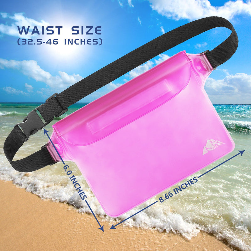 [AUSTRALIA] - HEETA 2-Pack Waterproof Pouch with Waist Strap, Screen Touchable Dry Bag with Adjustable Belt for Phone Valuables for Swimming Snorkeling Boating Fishing Kayaking Black & Pink Large 