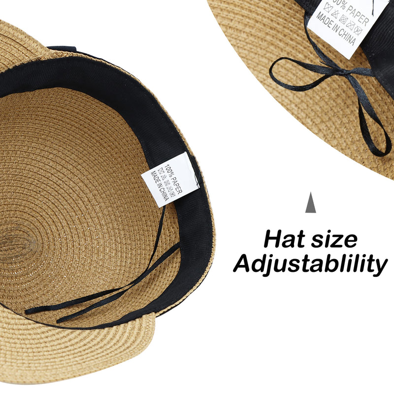 Sun Visor Hat Women, Summer Floppy Straw Beach Hats Wide Brim Foldable 7 1/8 Khaki - BeesActive Australia