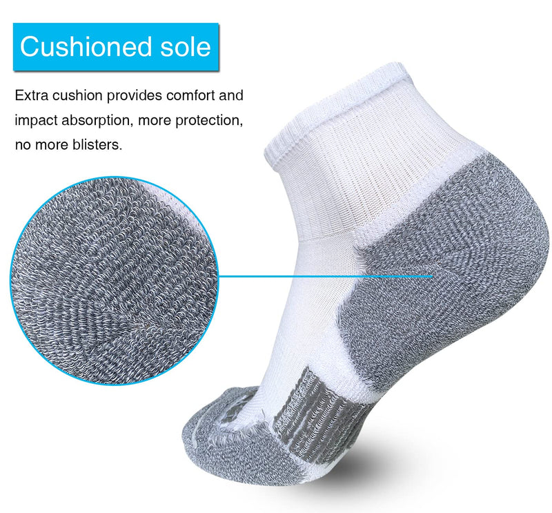 APTYID Men's Athletic Cushioned Ankle Socks (6 Pack) White/Grey 9-11 - BeesActive Australia