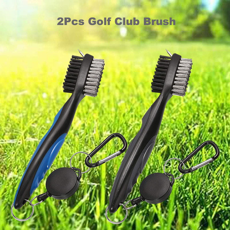 Borogo Golf Club Brush Groove Cleaner, 2-Pack Golf Club Brush and Club Groove Cleaner 2 Ft Retractable Zip-line and Aluminum Carabiner Cleaning Tools Black + Blue - BeesActive Australia